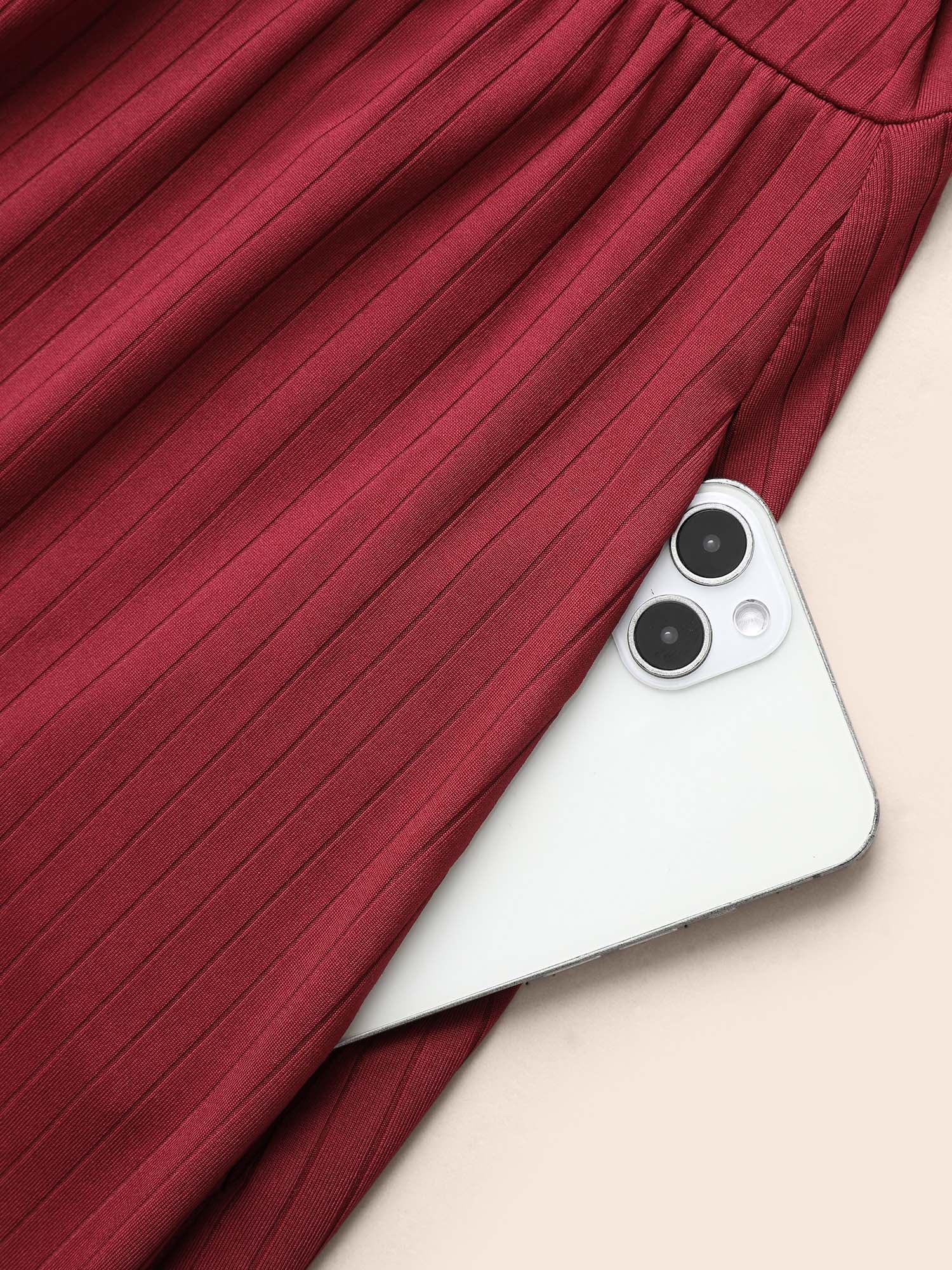 V Neck Button Detail Rib Knit Dress