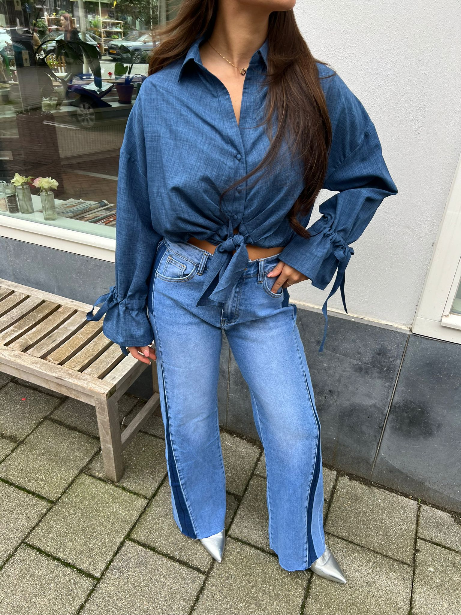 Charlie Cropped Blouse Denim Blue