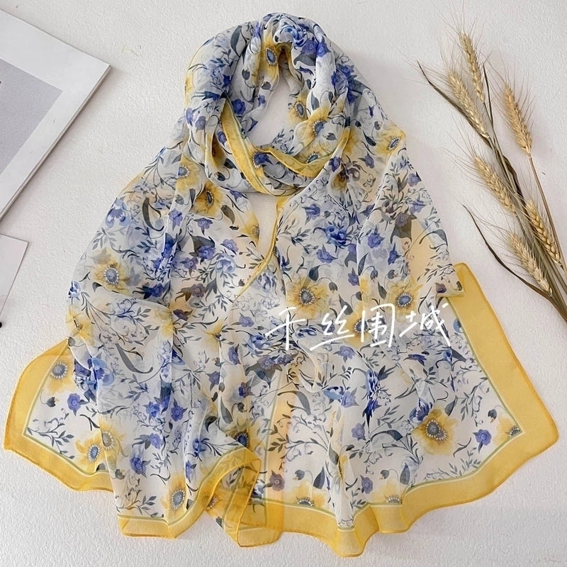 Women's Vacation Color Block Floral Polyester Silk Scarves