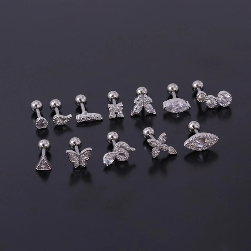 Ear Cartilage Rings & Studs Fashion Geometric Copper Plating Artificial Gemstones