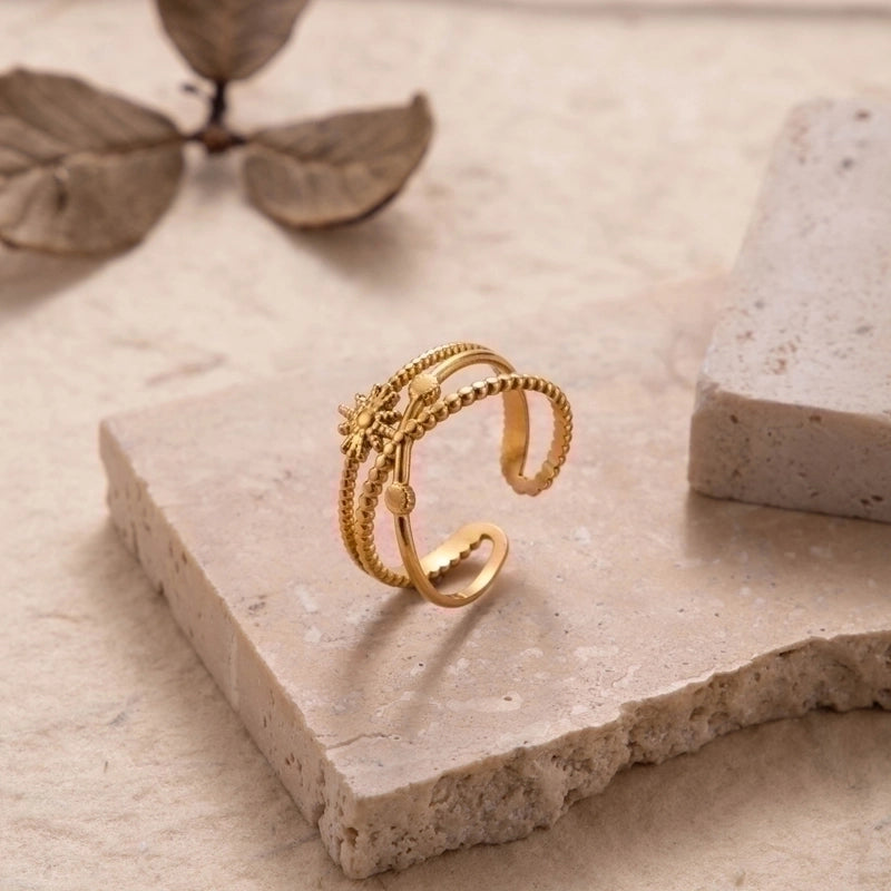 INS Style Minimalist Leaf Solid Color 304 Stainless Steel Plating Hollow Out Open Ring