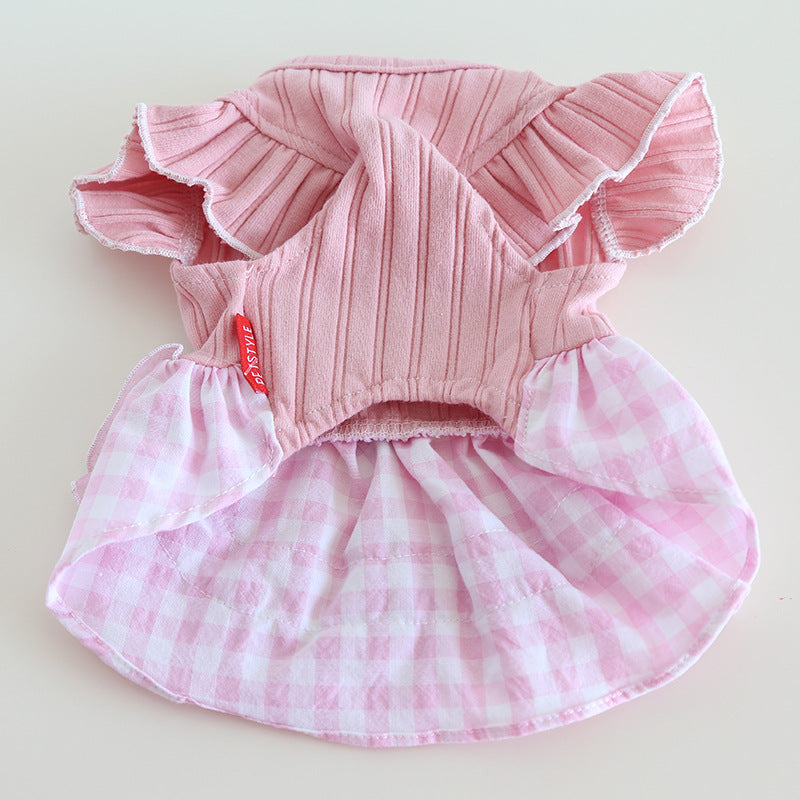Sweet Flower Plaid Lace Dog Cat Dress