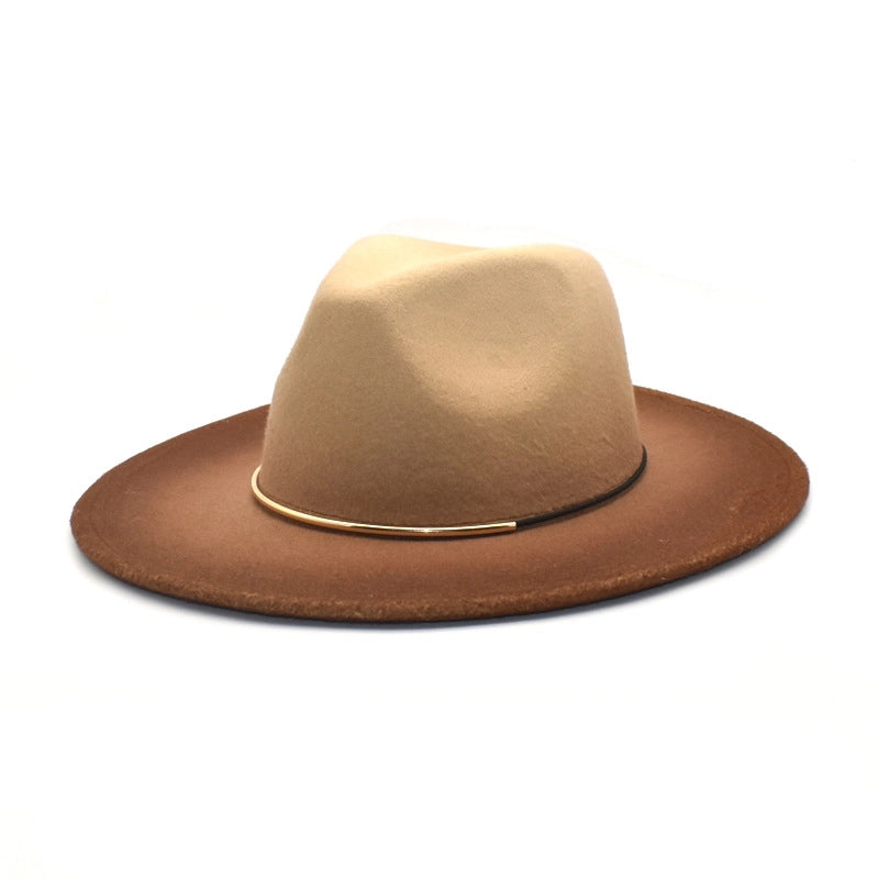 New Woolen Hat Women's Autumn And Winter Flat-brimmed Big-brimmed Hat Couple's Hat Color-changing Retro Jazz Hat Men