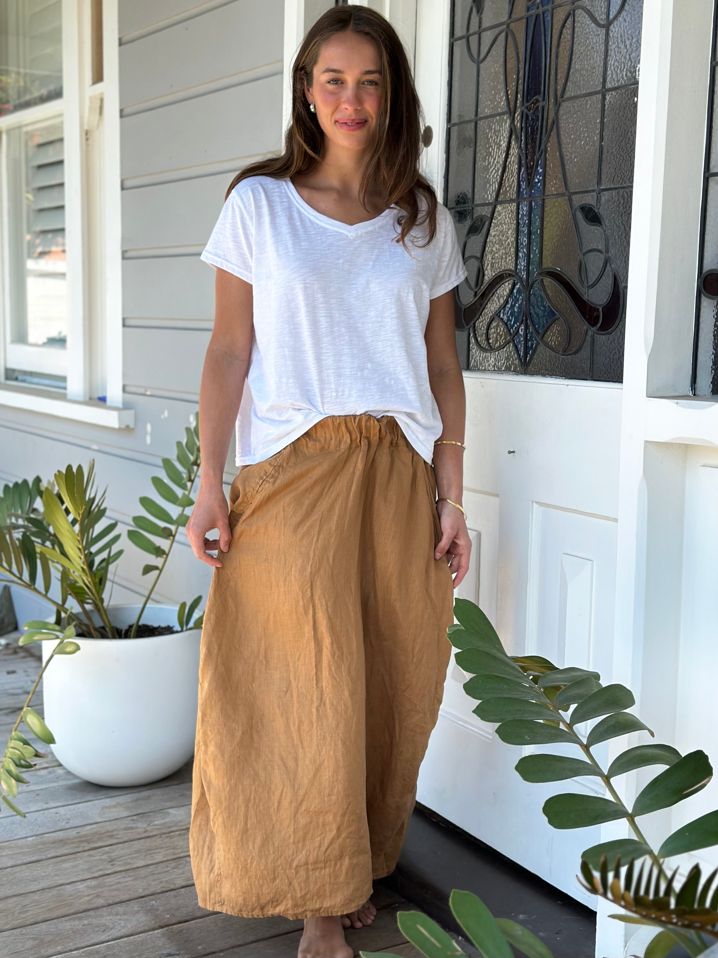 lana skirt - caramel linen