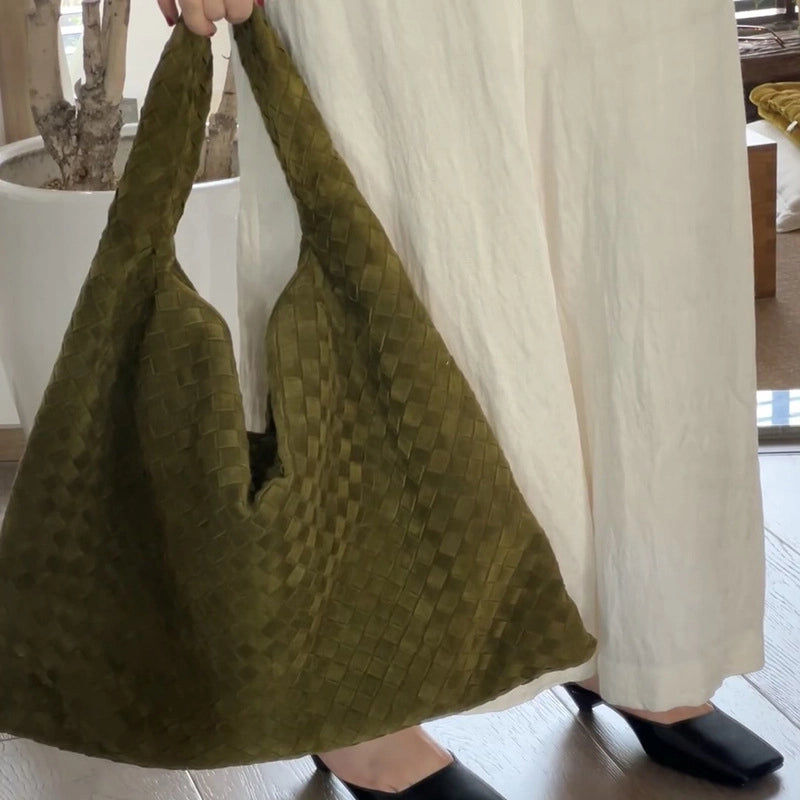 Women's Large Suede Solid Color Streetwear Weave Square Zipper Underarm Bag