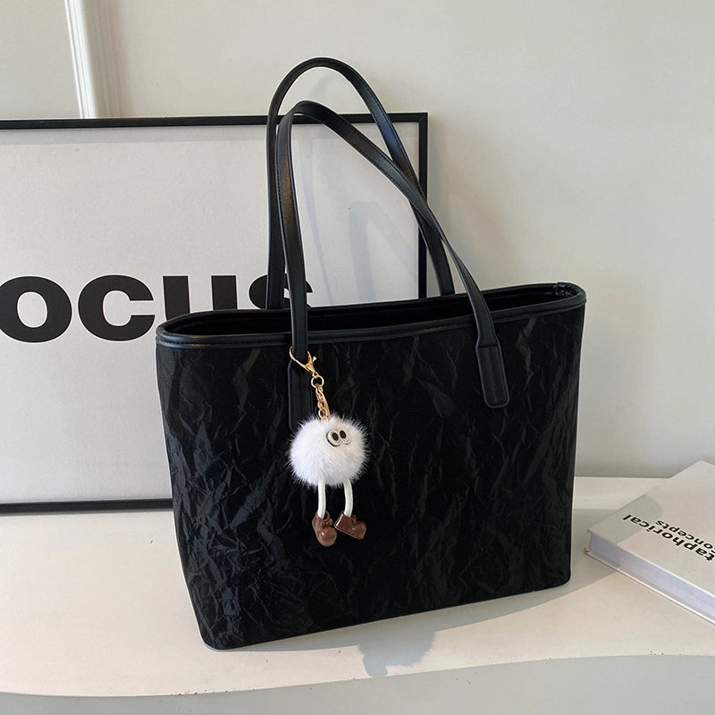 Women's Large Pu Leather Solid Color Streetwear Square Zipper Shoulder Bag Tote Bag