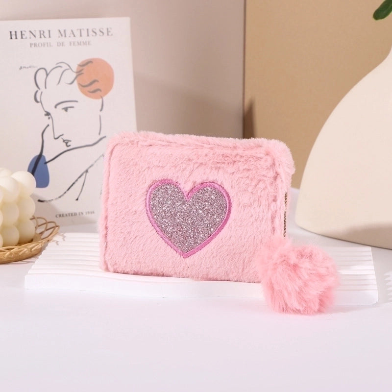 Women's Heart Shape Plush Zipper Coin Purses