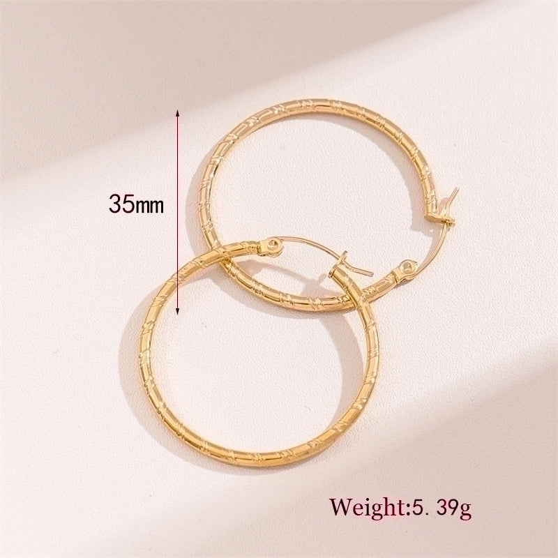 2 Pieces Retro Minimalist Round Waves Plating 201 Stainless Steel 18K Gold Plated Hoop Earrings