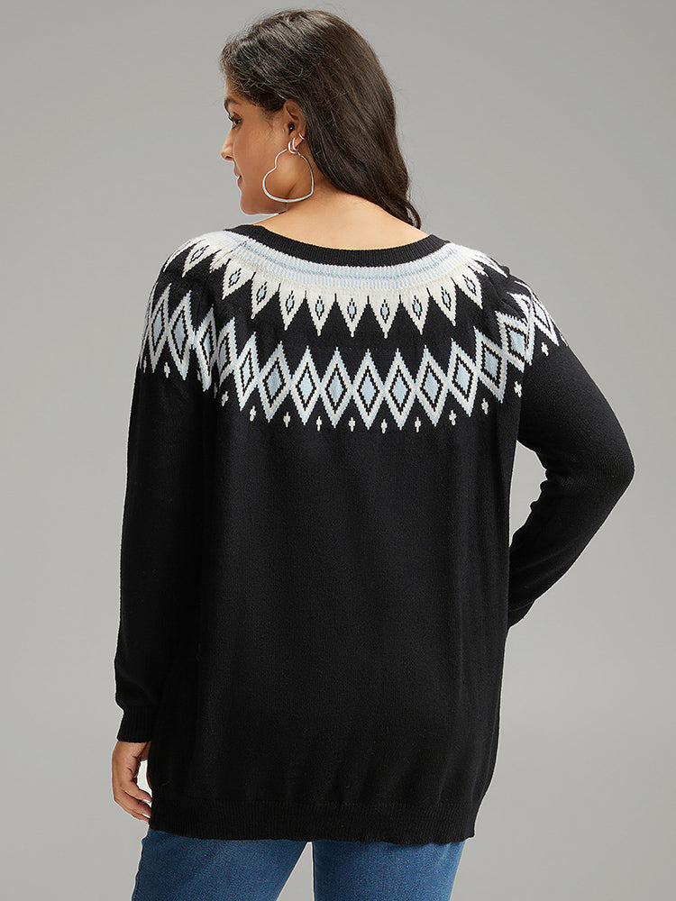 Supersoft Essentials Geo Contrast Raglan Sleeve Pullover