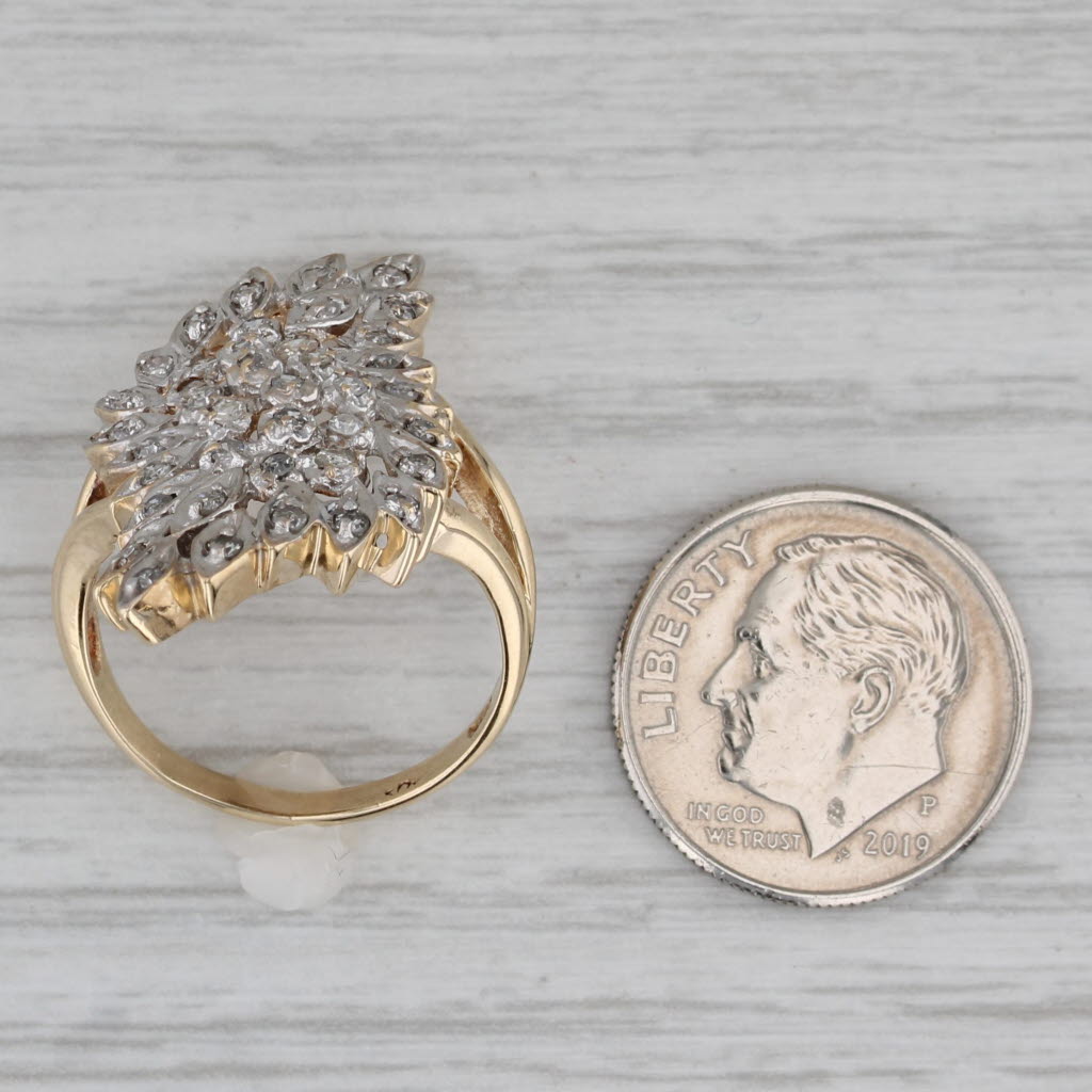 Floral Diamond Cluster Cocktail Ring 10k White Yellow Gold Size 6.75