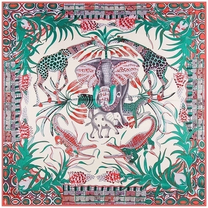 130cm Elephant Giraffe Ladies Twill Large Square Scarf Shawl Sunscreen