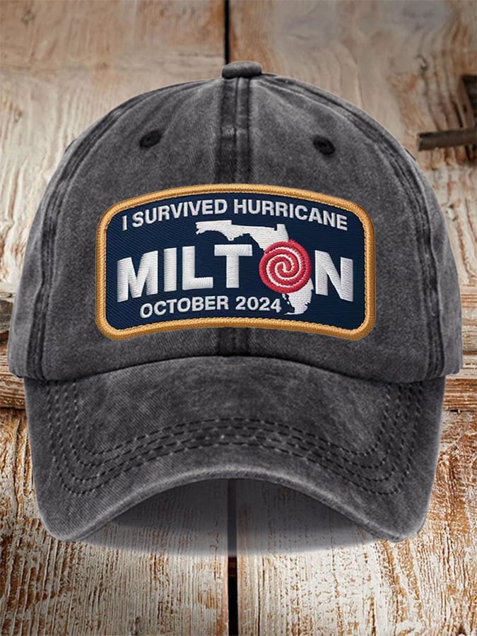 Unisex Distressed Washed Cotton I Survived Hurricane Milton Hat