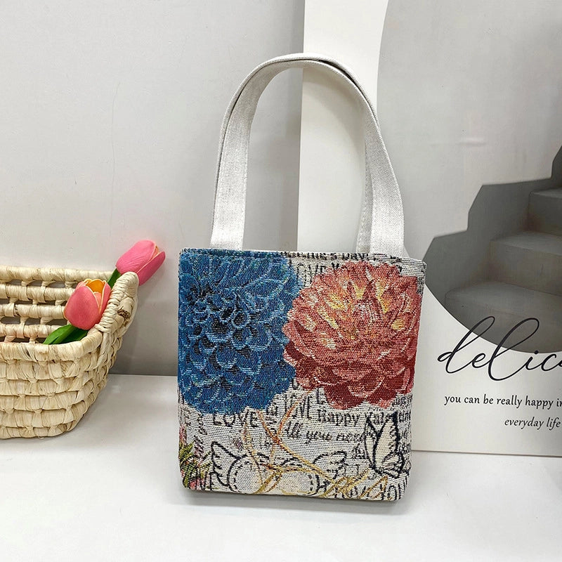 Women's Small Spring&Summer Canvas Printing Cute Open Handbag