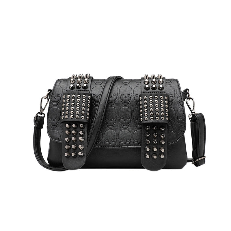 Halloween Women's Medium Pu Leather Solid Color Skull Punk Streetwear Pillow Shape Magnetic Buckle Crossbody Bag