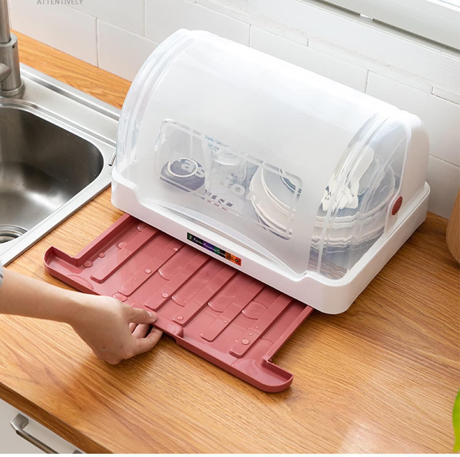 Kitchen Dish Drainer With Lid Cover Countertop Kitchen Utensil Cutlery Cup Drying Caddy Box