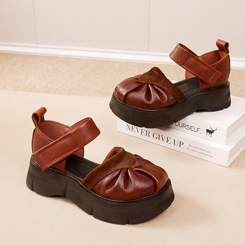 60mm Chunky Sole Cow Leather Mary Jane Platform Shoes in Black/Brown