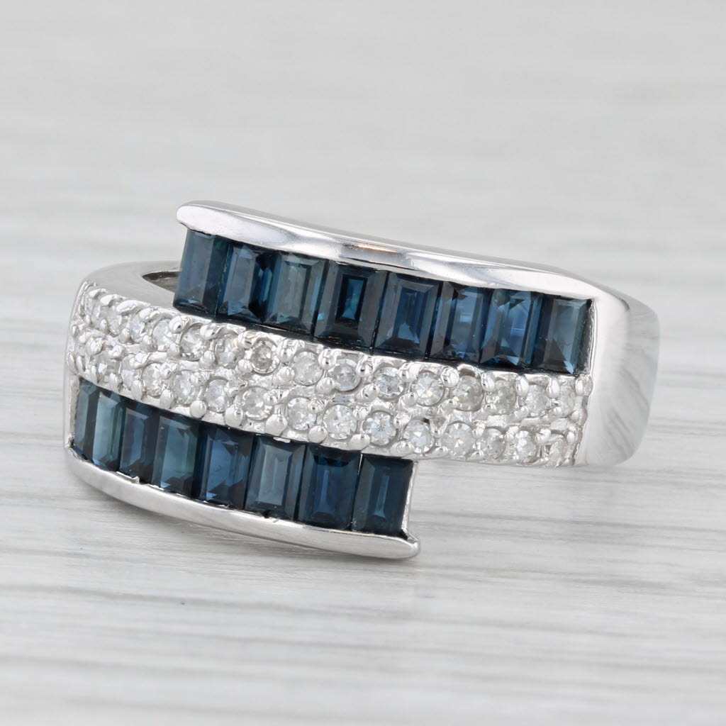 2.50ctw Sapphire Diamond Cluster Bypass Band Ring 14K White Gold Ring Size 7