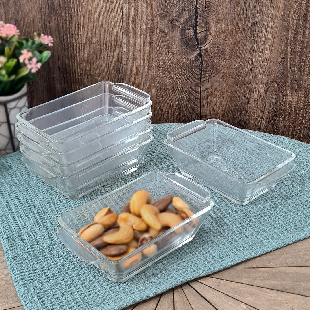 Glass Rectangle Bowls with Handles Set (6pcs)