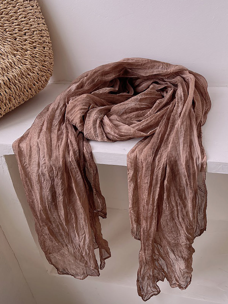 Women Vintage Shirred Pure Color Shawl Scarf