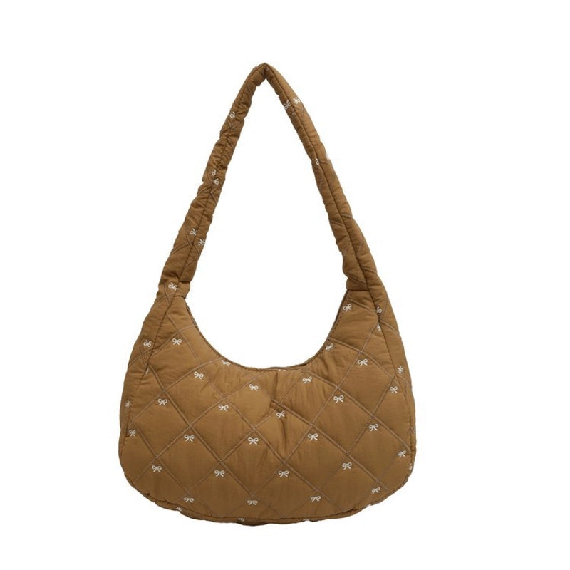 Women's Nylon Bow Knot Classic Style Dumpling Shape Zipper Shoulder Bag