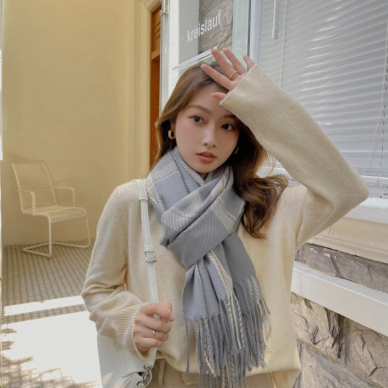 Cashmere Scarf Women's Autumn And Winter New Warm Neck Line Large Square  Fresh Style Shawl