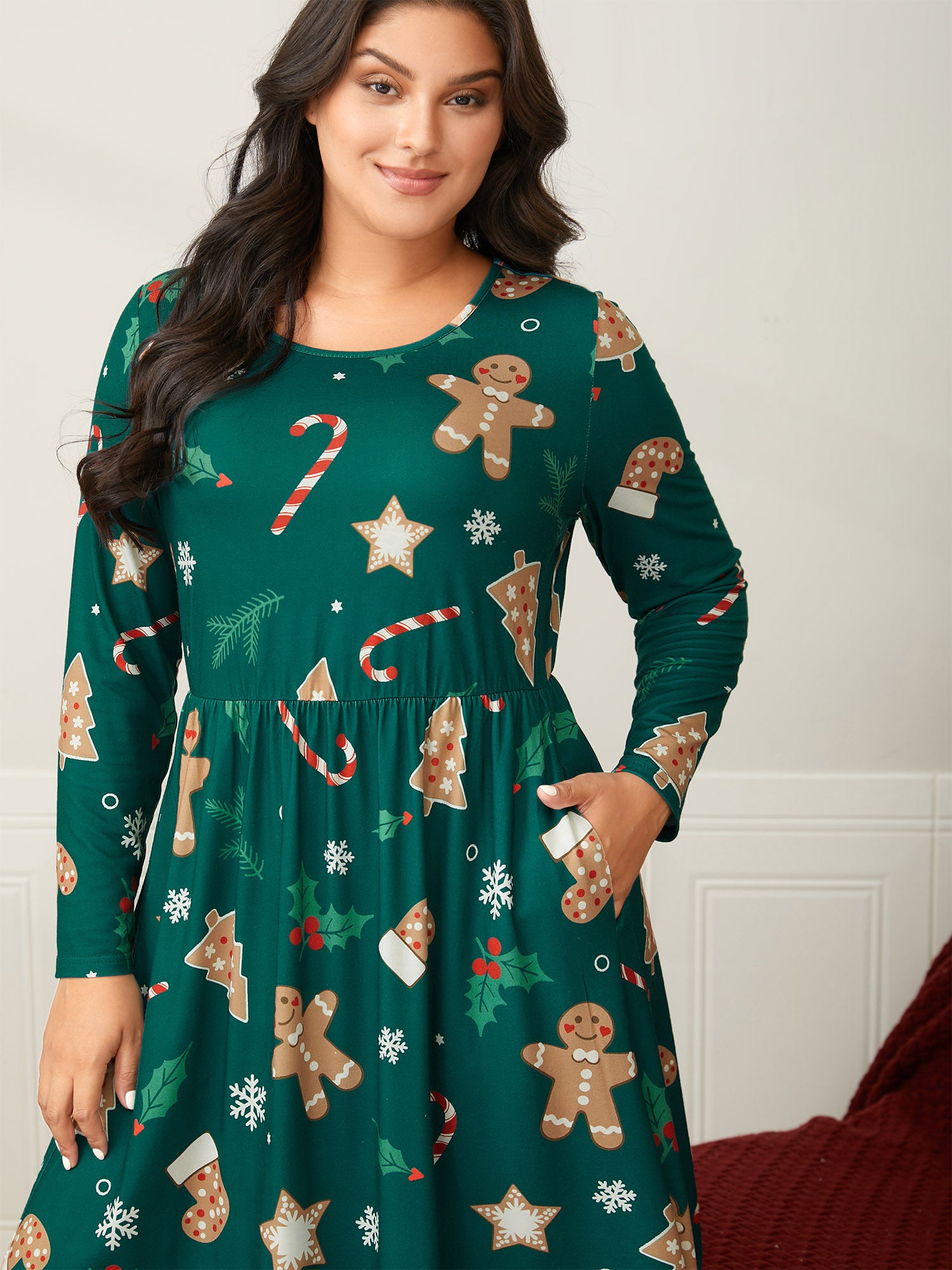 Gingerbread CandyCane Lounge Midi Dress