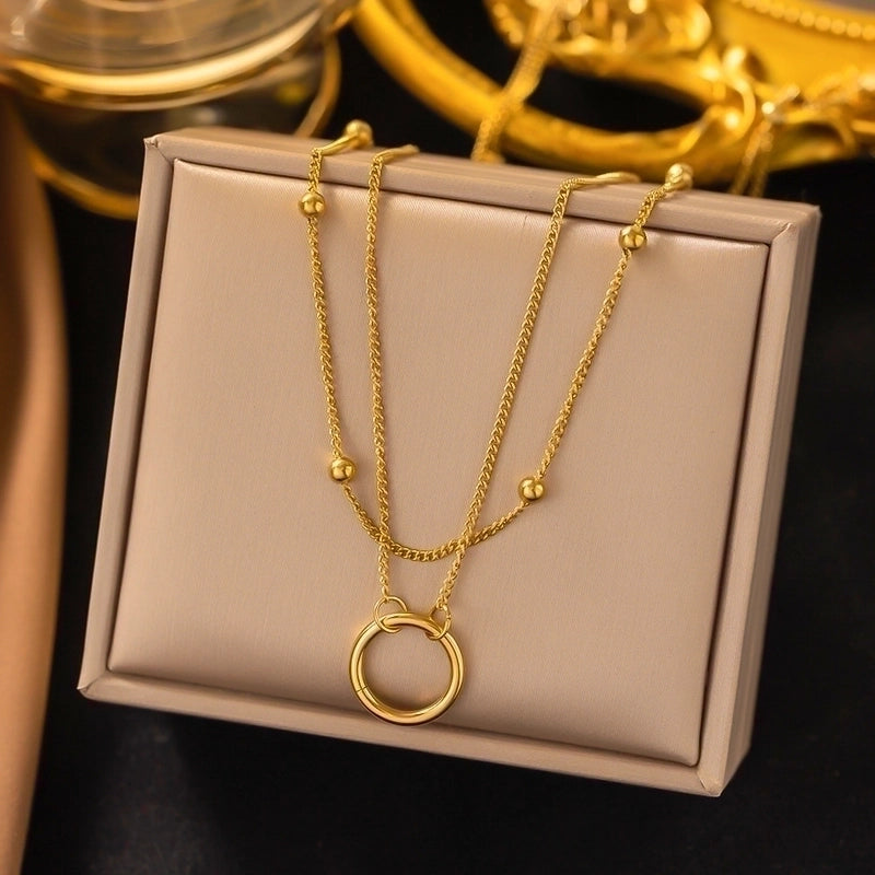 Elegant Streetwear Round Moon Heart Shape Titanium Steel Plating Pendant Necklace