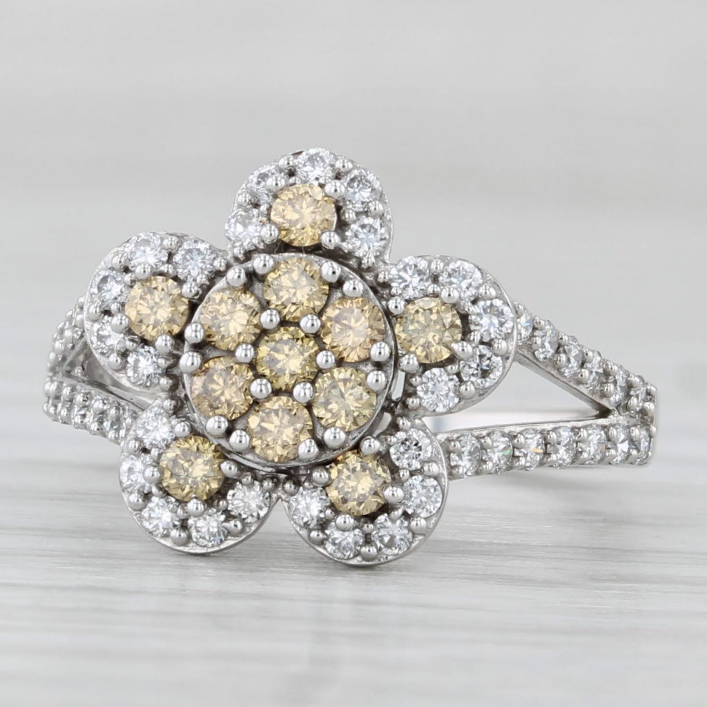 0.68ctw Diamond Cluster Flower Ring 14k White Gold Size 5