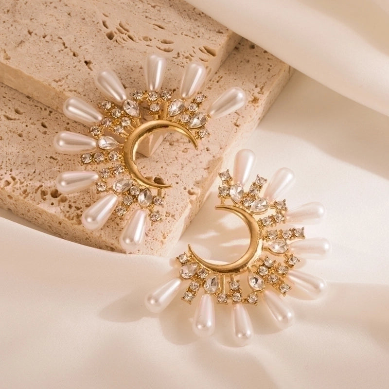 1 Pair Fashion C Shape Inlay 304 Stainless Steel Pearl Zircon Ear Studs