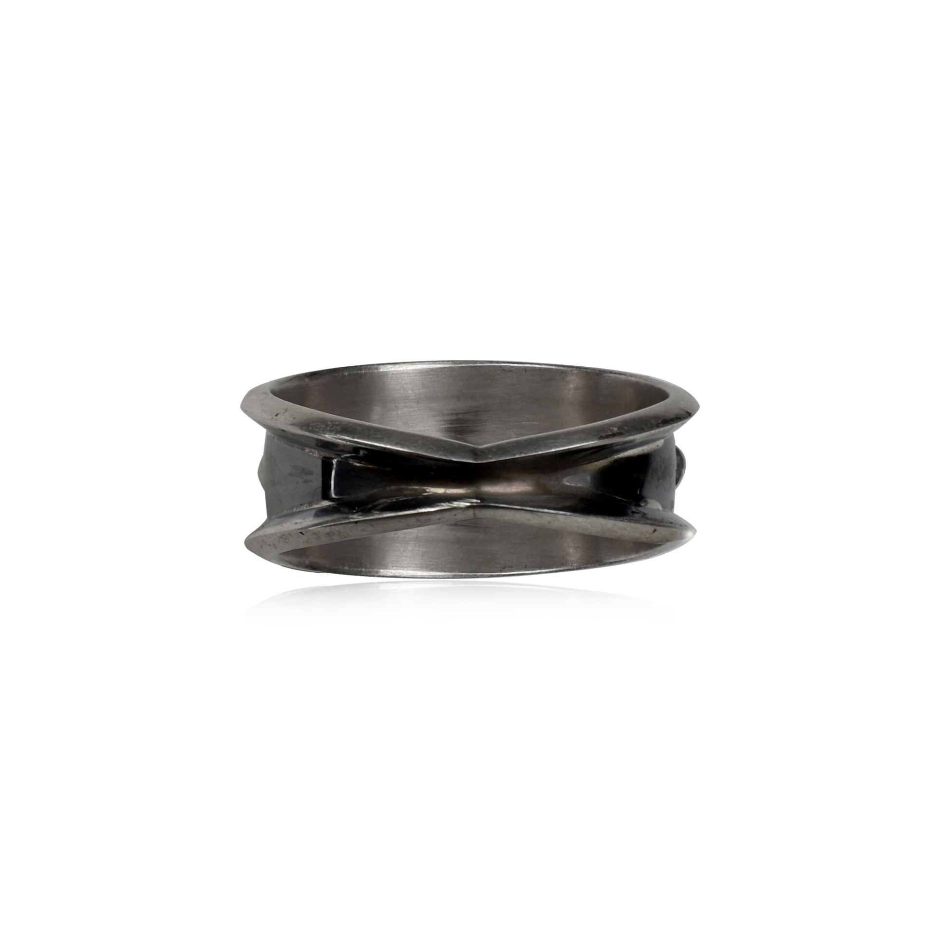 Three Stone Band Ring with Silver Beads