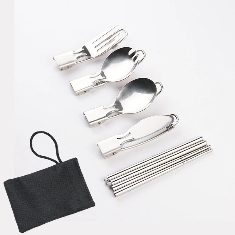 Stainless Steel Folding Spoon. Folding Cutlery Knife Salad Spoon With Fork Folding Spoon Outdoor Portable Set