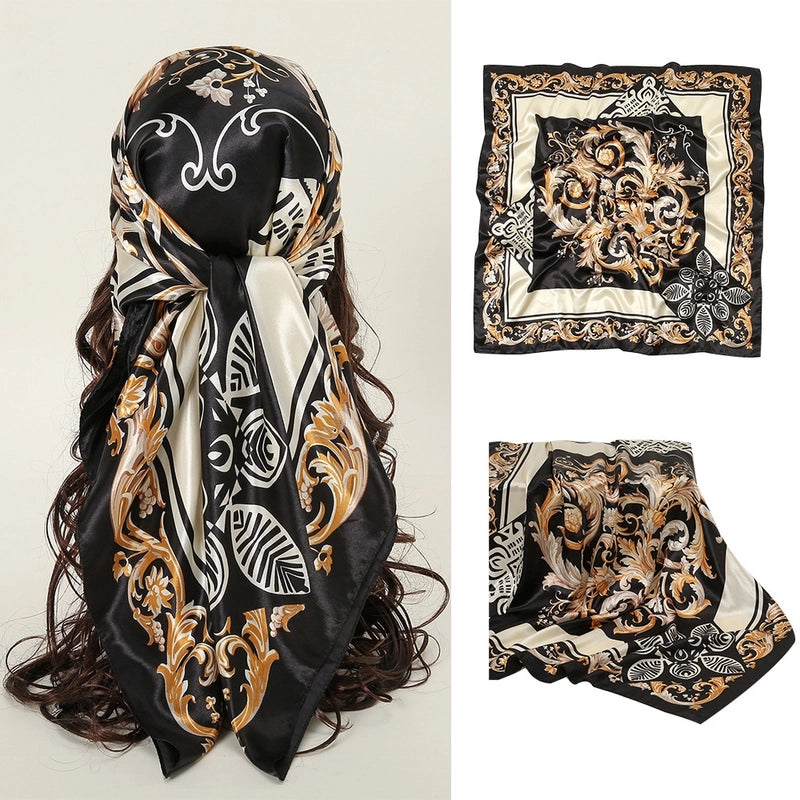 Women's Sweet Pastoral Flower Satin Silk Scarf Kerchief