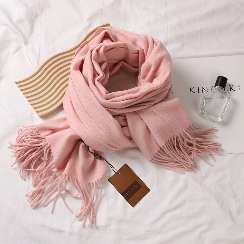 Solid Color Prickly Wool Scarf Women's 300g Ge Run Si Imitation Cashmere Thickened Scarf Japanese Style Plain Scarf For Autumn And Winter