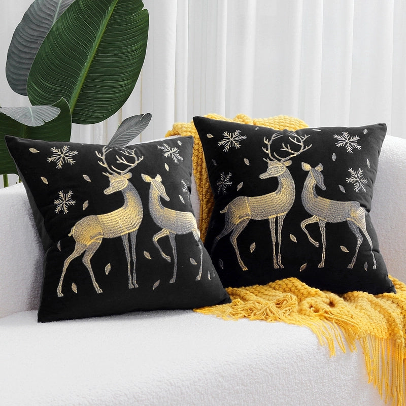 Fashion Christmas Tree Elk Short Plush Pillow Cases