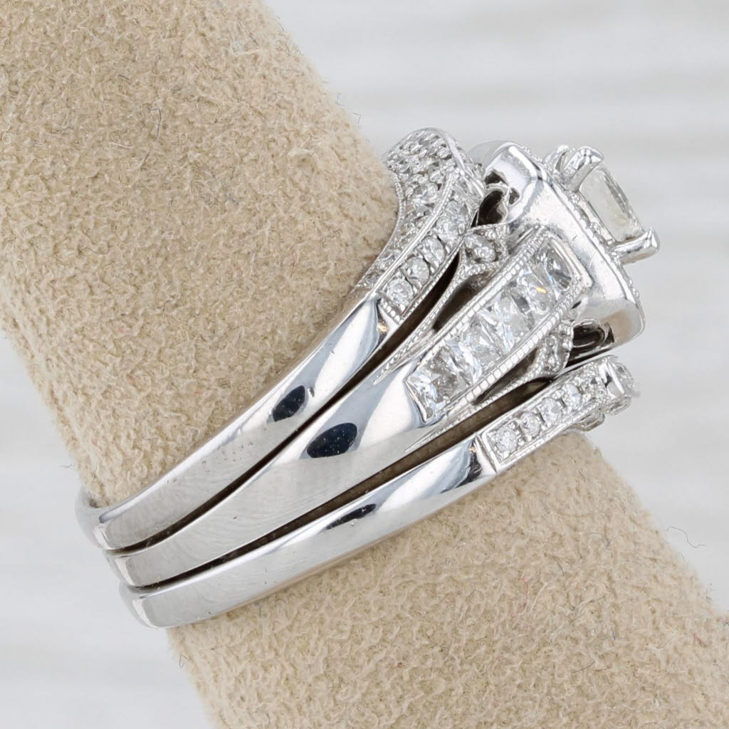 1.45ctw Diamond Halo Engagement Ring Wedding Band Bridal Set 14k White Gold