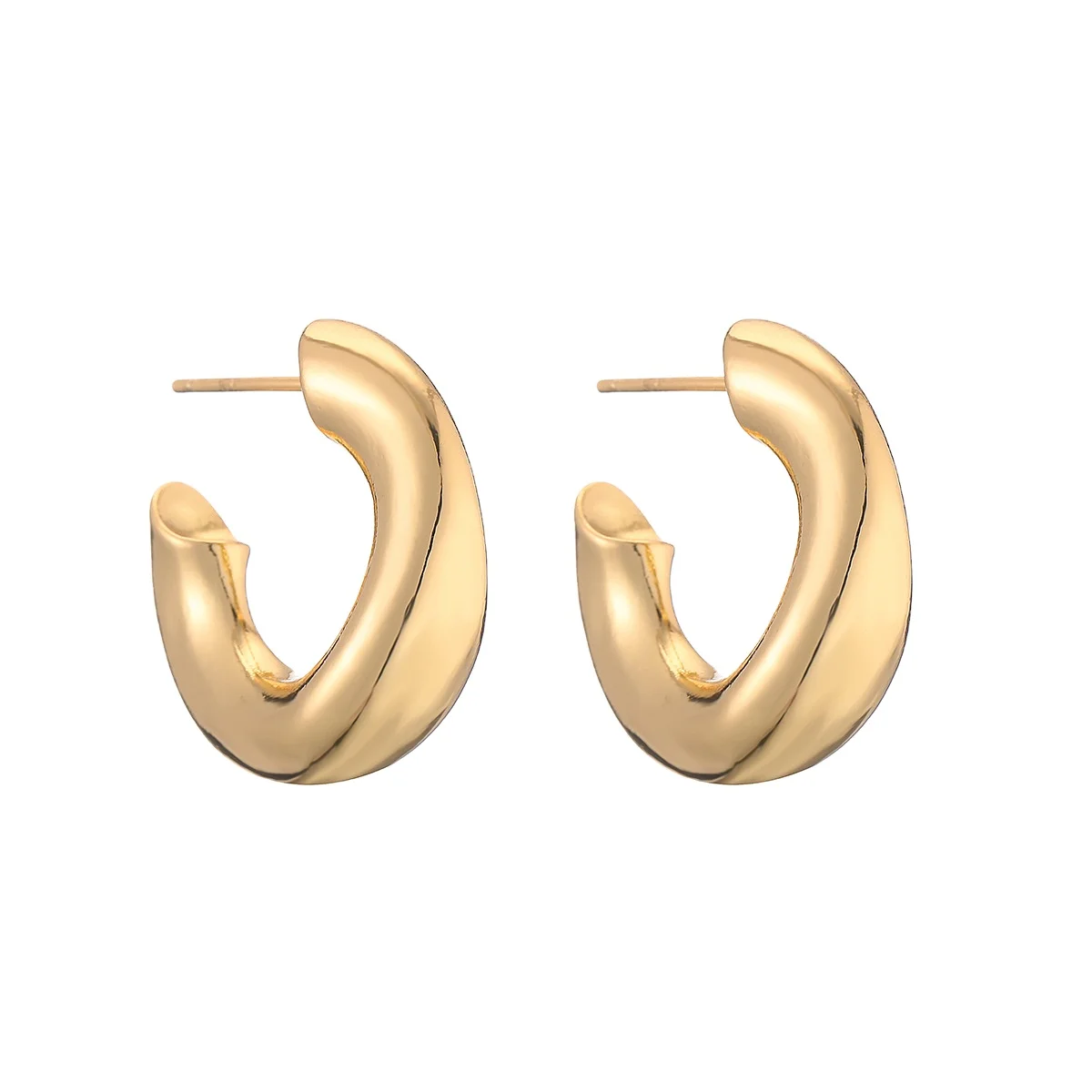 European and American lazy wind copper plated irregular geometric earrings with true golden face