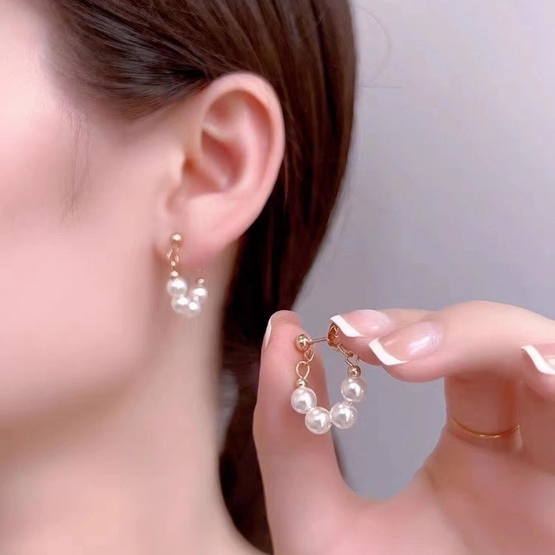 1 Pair Fashion Flower Butterfly Bow Knot Inlay Alloy Artificial Pearls Rhinestones Shell Earrings