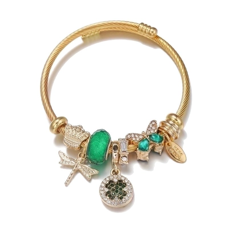 Dragonfly Stainless Steel Plating Artificial Gemstones Bangle 1 Piece
