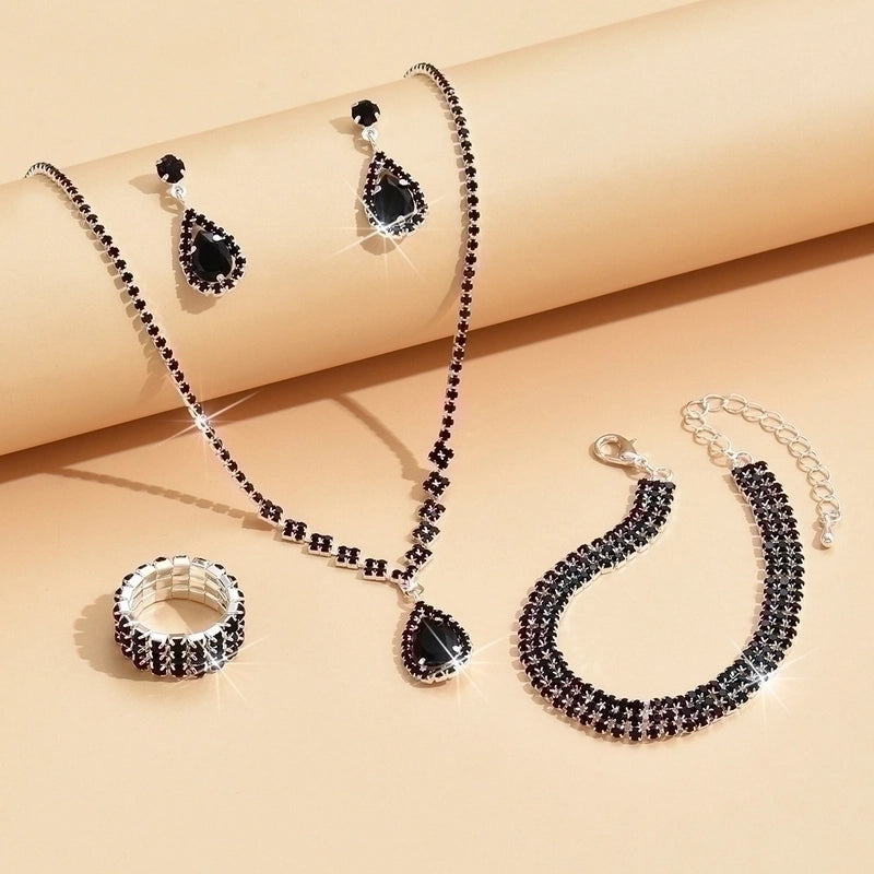 Minimalist Solid Color Artificial Crystal Copper Inlay Zircon Earrings Necklace