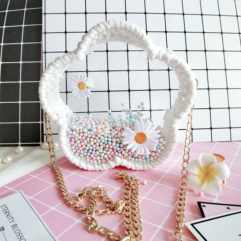 Women's Small Arylic Flower Cute Round Open Crossbody Bag