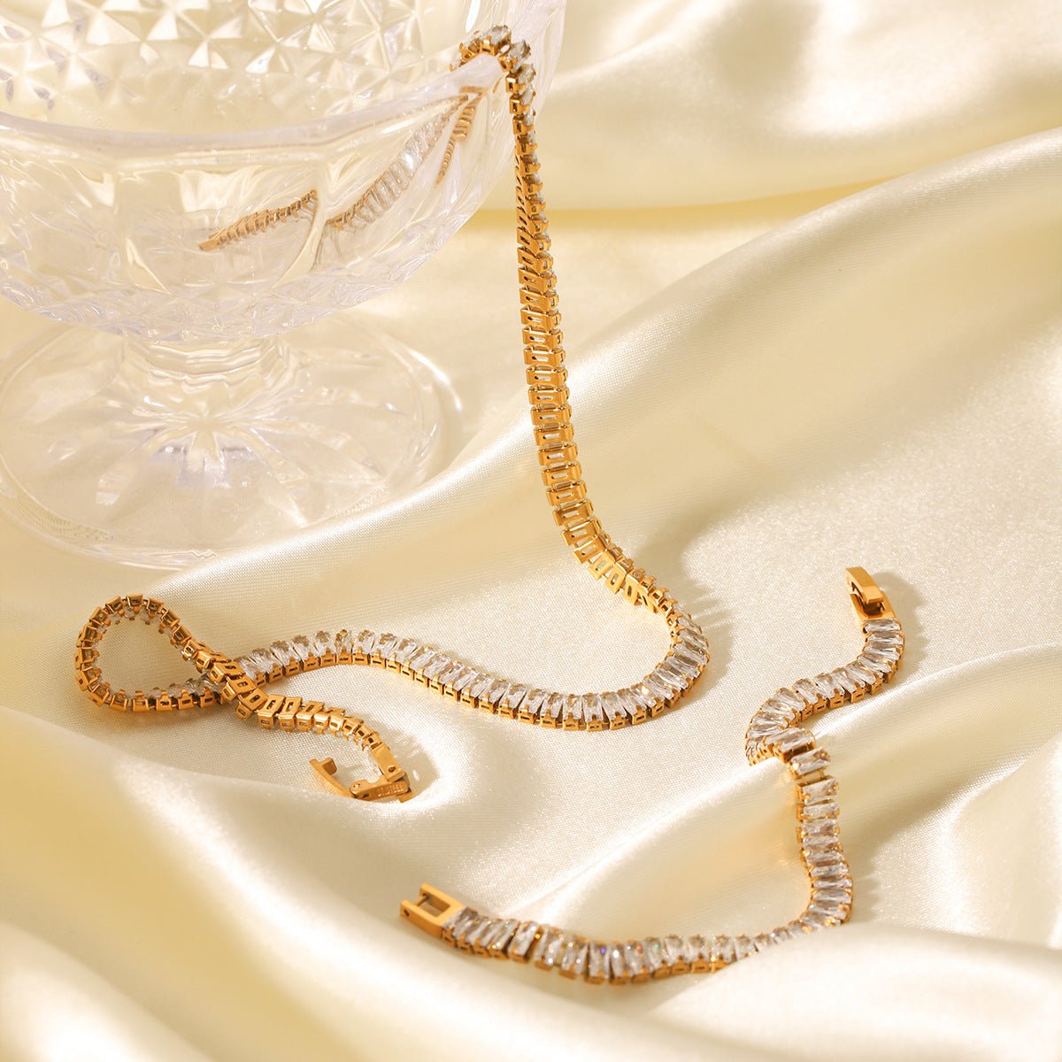 Ins Style Stainless Steel Inlaid Square Zircon Necklace Bracelet Clavicle Chain