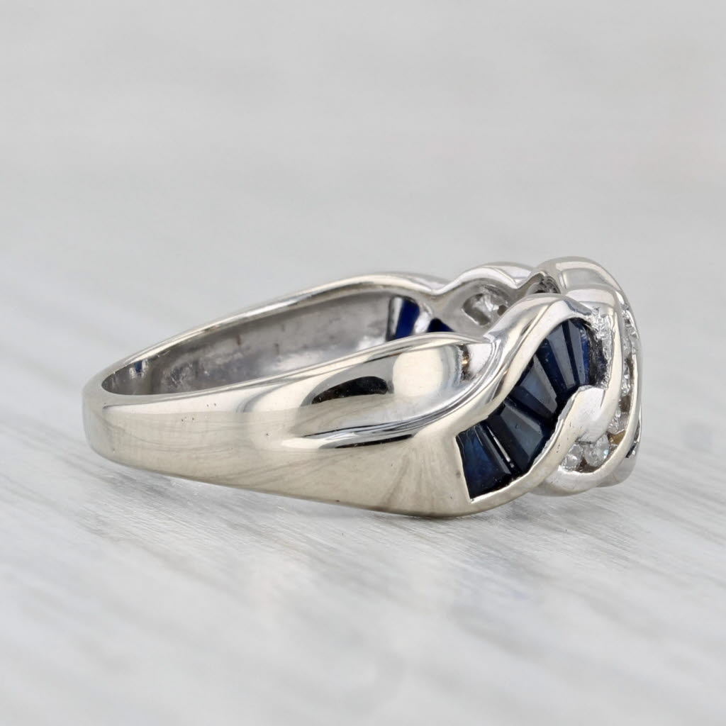 1.05ctw Blue Sapphire Diamond Woven Ring 14k White Gold Size 7.25