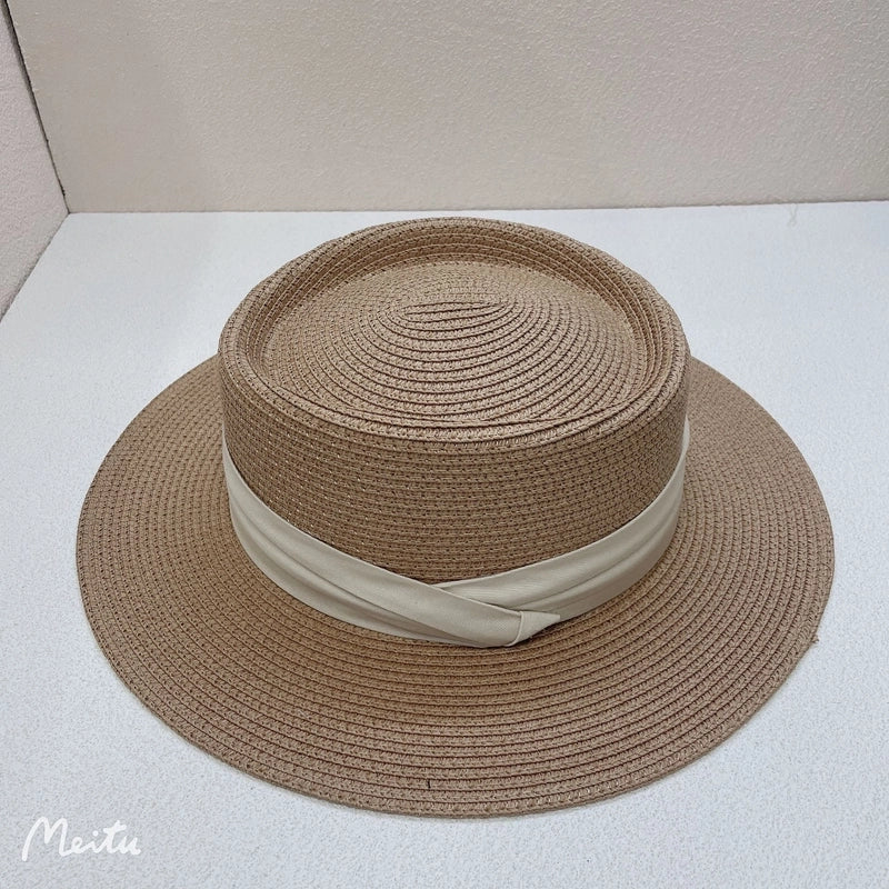 Women's Vacation Solid Color Flat Eaves Straw Hat