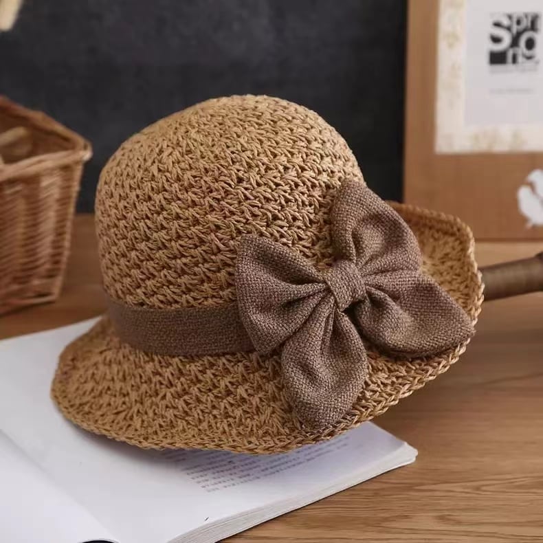 Elegante Sombrero De Paja De Crochet Con Detalle De Volantes