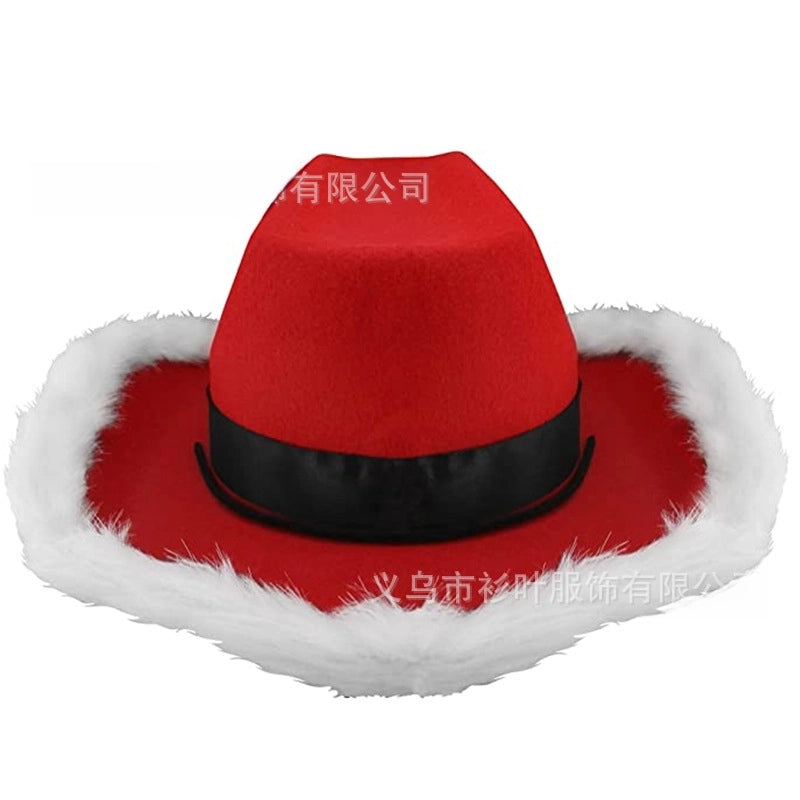 Christmas Red Cowboy Hat Feather Black Belt Cowboy Hat Western Cowboy Hat Santa Claus Belt Cowboy Hat
