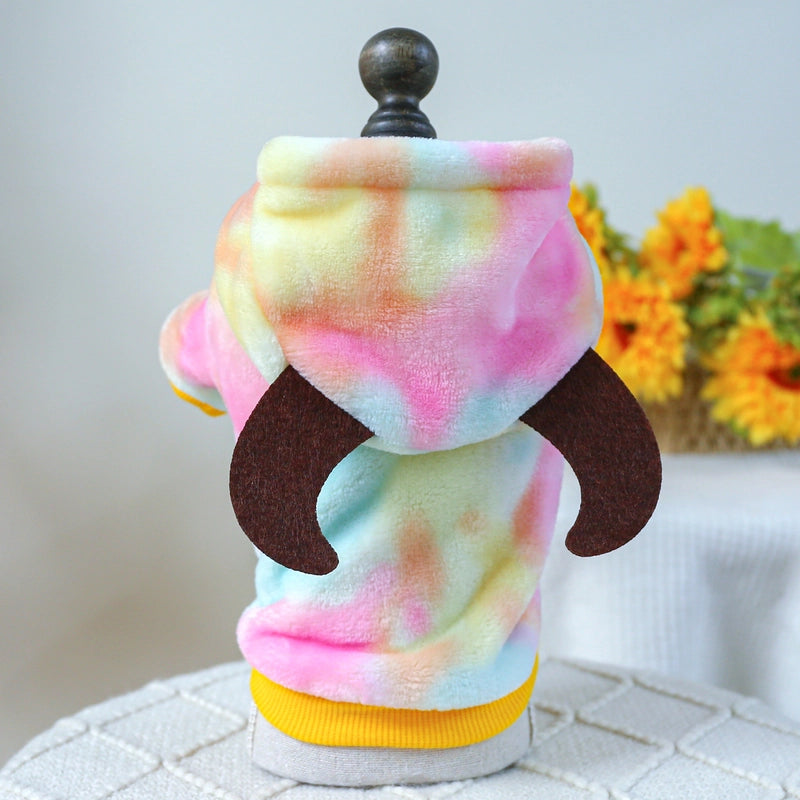 2 Pieces Pet Clothes Autumn And Winter Fleece-Lined Warm Dog Cat Clothing Decoration Flower Four-Legged Dinosaur Transformation Suit Collection