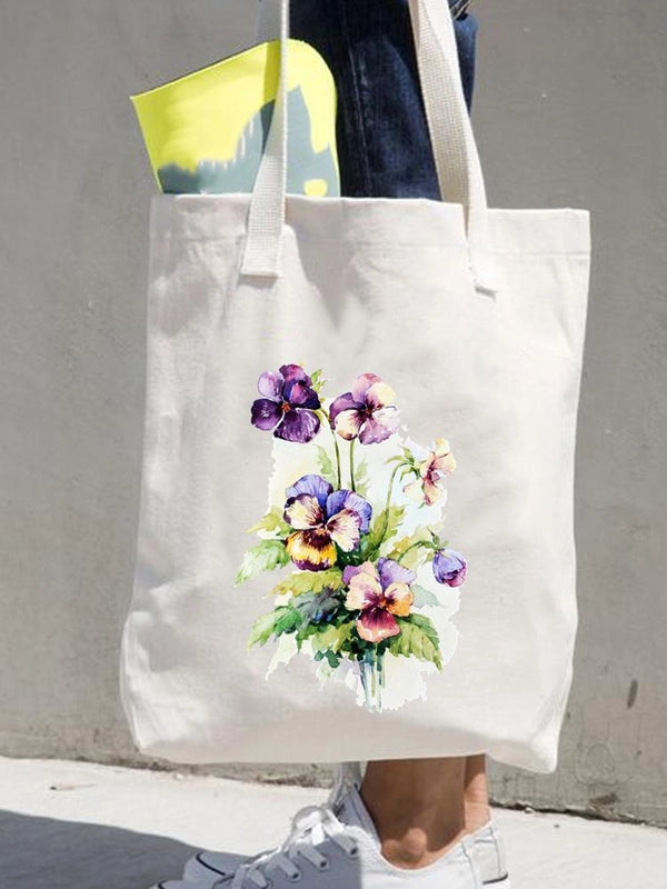 Women's Printed Shopping Bag Casual Shopping Handbag Women's Shoulder Bag Large Capacity New Artistic Fresh Women's Bag