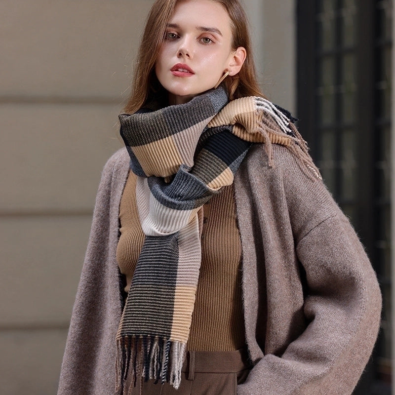 Women's Basic Color Block Imitation Cashmere Tassel Scarf
