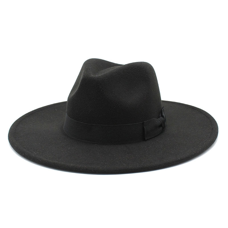 Unisex Basic Vintage Style Solid Color Bowknot Big Eaves Flat Eaves Fedora Hat