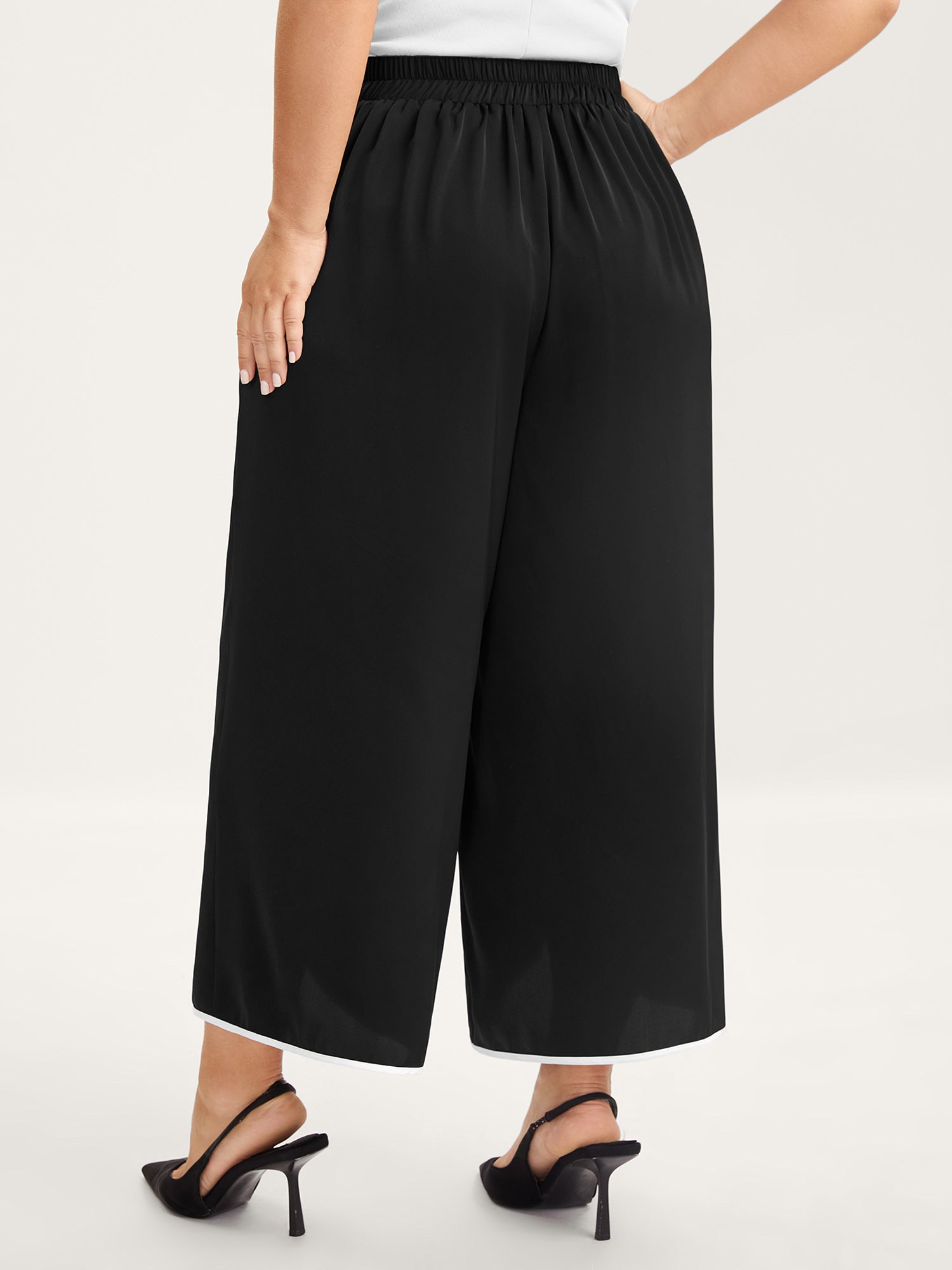 Color Contrast Split Wide-Leg Pants